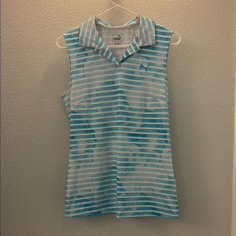 Puma Women's Blue Striped Sleeveless Top